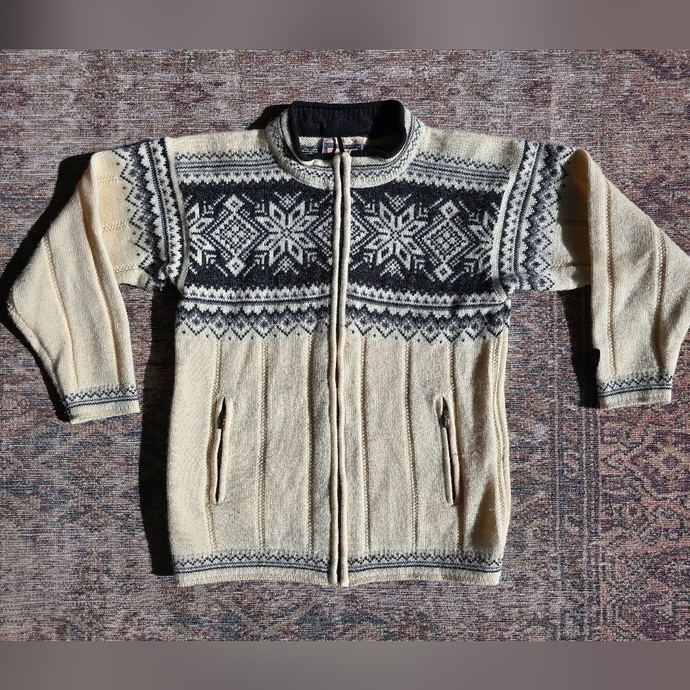 DALE OF NORWAY Beige Wool Fair Isle Full Zip Knit Ski Sweater Size XS